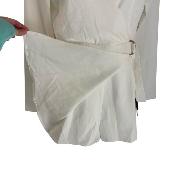 Lulus White Rooftop Bar Long Sleeve Wrap Mini Skort Romper Belted V Neck Bridal - Picture 5 of 13